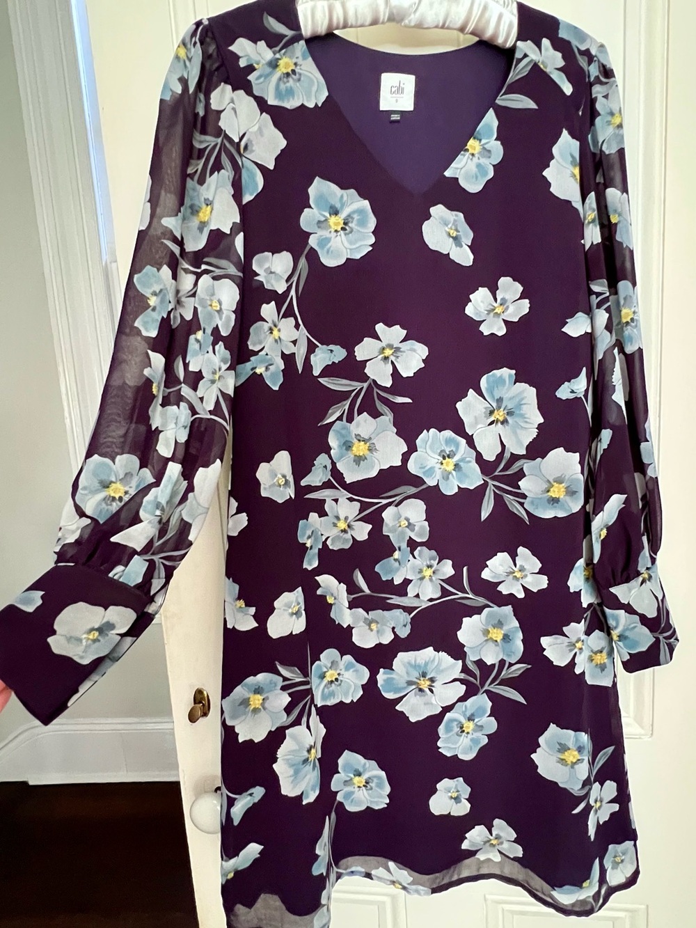 Cabi Floral Midi Dress with Sheer Flowy Skirt & Sleeves